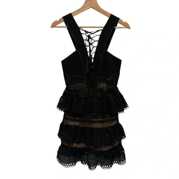 tiered mini dress black Current Air Women's Surplice Tiered Mini Dress